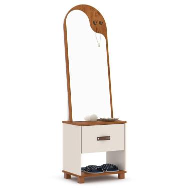 Imagem de Toucador Com Espelho 1 Gaveta Nicho E 2 Ganchos Oranix Off White/freijó