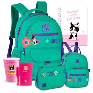 Imagem de Kit Mochila Passeio Flores Rebecca Bonbon Estojo Lancheira, RB26235 Ve