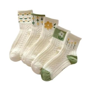 Imagem de Meias Femininas Fofas Com Estampa De Sorriso, 5 Pares, Confortáveis, M
