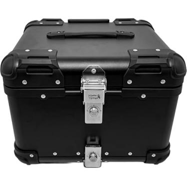 Imagem de Baú Traseiro em Alumínio com Encosto, 45 Litros, Preto, Design Redondo, Desmontável com Alça Superior