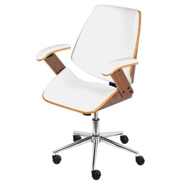 Imagem de Cadeira Giratória Baixa Bergen Lisboa Or Design Estrutura Madeira Revestida Em Pu Branco Base Rodízio