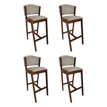 Imagem de Kit 4 Banquetas Alta De Madeira Maciça Mel Premium Ana Com Encosto Linho Bege - Cor: Bege