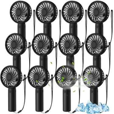 Imagem de Tujoe 12 peças mini ventilador portátil potente de 3 velocidades pessoal pequeno ventilador recarregável com base USB para mulheres, maquiagem de cílios, escritório, viagem, praia, interior e exterior