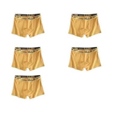 Imagem de Cuecas Boxer Masculinas Respiráveis De Cintura Média 5 Peças Cor Pura 