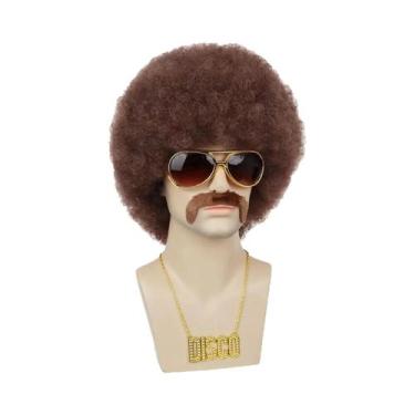 Imagem de Conjunto De Peruca Afro Masculina Dos Anos 70, Puff Afro Sintético Par