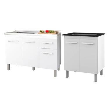 Imagem de Kit Balcão Para Pia 120 cm Anita + Balcão Para Cooktop Jade 4 Bocas - Branco