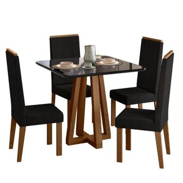 Imagem de Sala de Jantar Mesa com Cadeiras Lívia – Madeira/MDF, Vidro e Tecido Linho – Sonetto