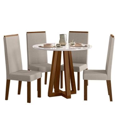 Imagem de Sala de Jantar Mesa Redonda Livia Piccola 900 com Vidro e 4 Cadeiras Livia – Madeira/MDF, Tecido Suede – Sonetto