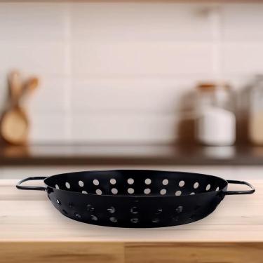 Imagem de Panela Churrasqueira Fritadeira Grelha Antiaderente Cesto Churrasco Legumes Camarao Peixe Grelhado Com Alca Preta