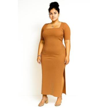 Imagem de Vestido Longo Canelado com Fenda Lateral Feminino Tamanho Único e Plus