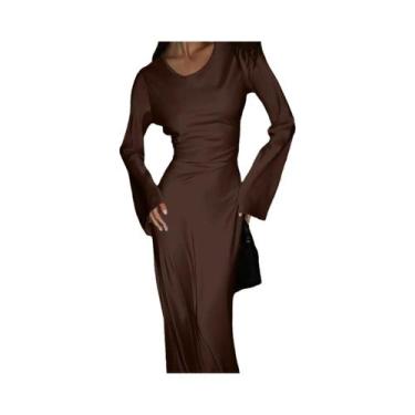 Imagem de Vestido Maxi De Cetim Para Mulheres Com Cintura Ajustável, Decote Redo