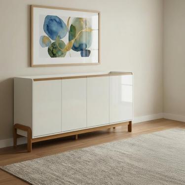 Imagem de Aparador Buffet 4 Portas Pés Em Madeira Maciça Off White
