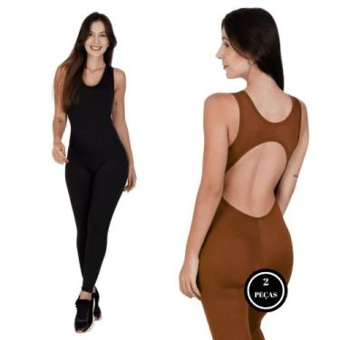 Imagem de Kit 2 Macacão de Academia Fitness Liso - c4 KIT 2 SOLANGE MARROM PRETO