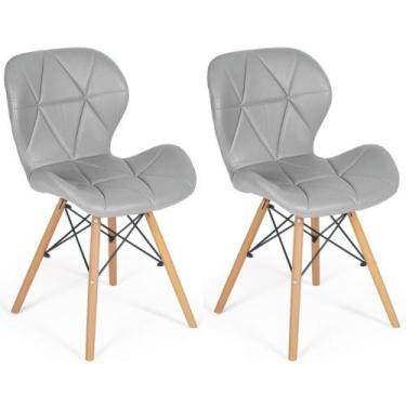 Imagem de Kit 02 Cadeiras Charles Eames Eiffel Slim Wood Estofada - Cinza - Maga