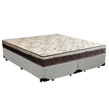 Imagem de Cama Box Casal Bipartido Blindado Corino + Colchão Casal Espuma Extra Firme D33 Elegance Ortopédico 63x138x188 Branco