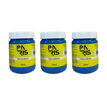 Imagem de Kit 3 Tintas Acrílicas Paris Premium Azul Celeste 250ml