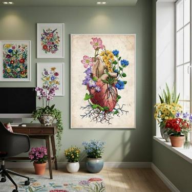 Imagem de Quadro Decorativo Coração De Flores 70x50cm Mold Branca