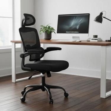 Imagem de Cadeira Escritório Ergonômica Giratória Inclinável Com Suporte Lombar e Cervical Regulagem Altura