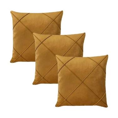 Imagem de Kit 3 Capas para Almofada Drapeada em Veludo Quadrada 60x60 Várias Cor