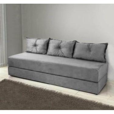 Imagem de Sofá Cama 3em1 em Tecido Suede Cinza com Almofadas - Sofá que vira cam