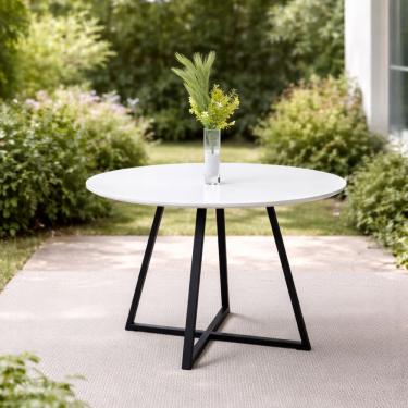 Imagem de Mesa Redonda Branca Com Base De Ferro E Tampo Mdf Laís 110cm