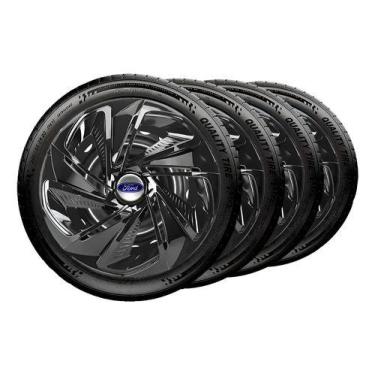 Imagem de Jogo 4 Calotas Aro 13 Nitro Black Ford Fiesta Ka Focus Preto - Elitte