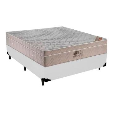 Imagem de Cama Box Casal Sintético + Colchão Casal Ortobom Airtech Molas (65x138x188) branco