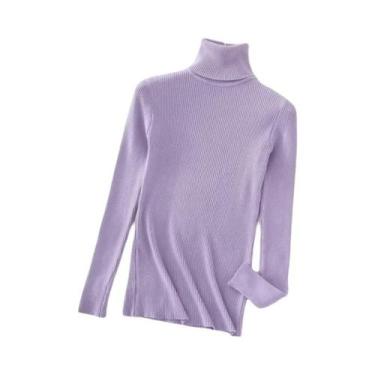 Imagem de Suéter Feminino De Cashmere Macio Com Gola Alta, Básico, Sólido, Casua