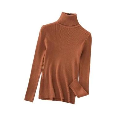Imagem de Suéter Feminino De Cashmere Macio Com Gola Alta, Básico, Sólido, Casua