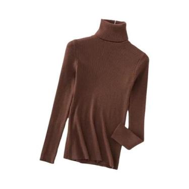 Imagem de Suéter Feminino De Cashmere Macio Com Gola Alta, Básico, Sólido, Casua