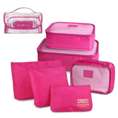 Imagem de Kit Organizador De Malas 6 Peças + Necessaire Rocambole Pink - Jacki D