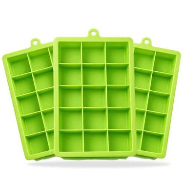 Imagem de Kit 3 Formas de Gelo Silicone 15 cubos Verde Quadrado Grandes Flexível
