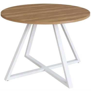 Imagem de Mesa de Jantar Redonda 110cm Pés Industrial Idea A03 Nogal Sevilha Branco - Lyam Decor