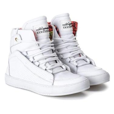 Imagem de Tênis Hardcore Cano Alto Feminino Academia Sola Reta Em Couro, Branco,