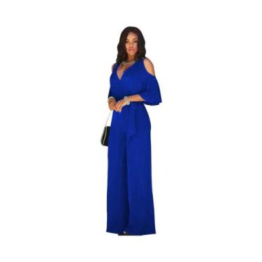 Imagem de Macacão Feminino plus Size Com Decote Em V E Ombros Descobertos, Calça
