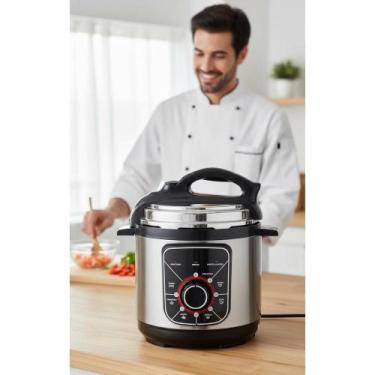 Imagem de Panela Pressão Elétrica 3L Inox Preto 700W Cozinha Rápida - Congratula