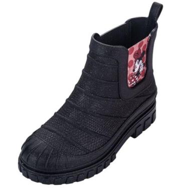 Imagem de Bota Galocha Infantil Menina Impermeavel Minnie Disney, Preto glitter,