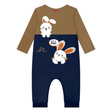 Imagem de Macacão Bebê Menino Kyly em Cotton Coelhinhos Marrom Tamanho:P, P