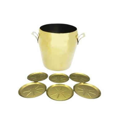 Imagem de Kit Festa Balde de Gelo e Porta Copos Inox Dourado Fineza
