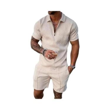 Imagem de Conjunto De Camiseta E Shorts Esportivos Masculinos Pretos Com Gola Em