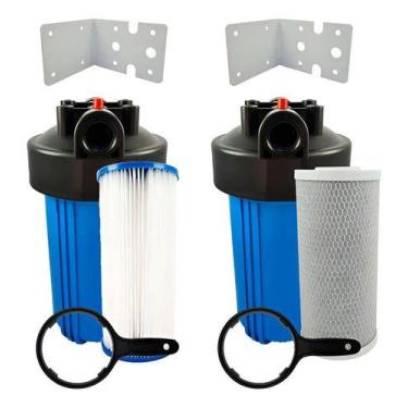 Imagem de Kit Filtro Big Blue 10  4 X 1/2 + Plissado Lavável 10  20 Micra + Carb