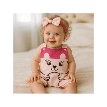Imagem de Conjunto Macacão Jardineira + Laço de Cabelo Bebê Menina Estampa de Ur