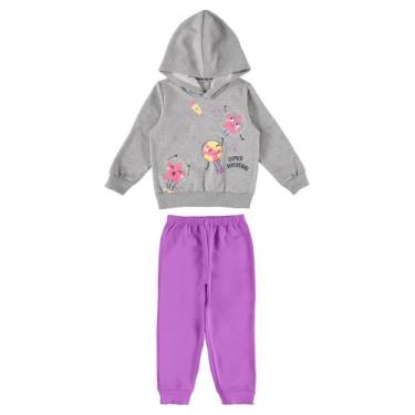 Imagem de Conjunto Moletom Menina Infantil Flanelado ccapuz e punho Inverno Estr