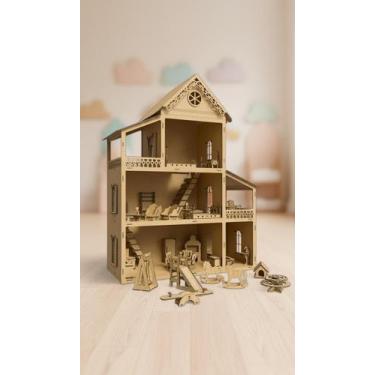 Imagem de Casinha De Boneca Em MDF 60cm + 36 Móveis Miniatura - Congratulations 