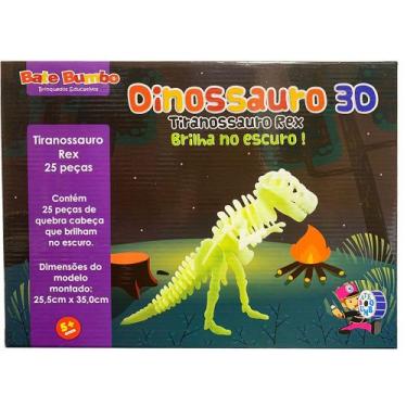 Imagem de Quebra-Cabeça 3D Tiranossauro Rex Brilha No Escuro - Bate Bumbo