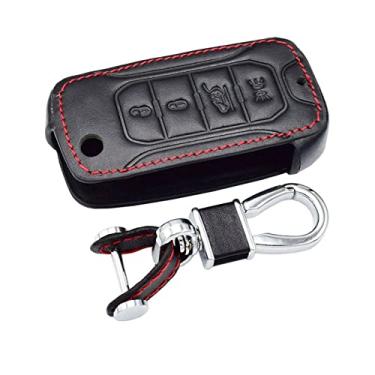 Imagem de RASFFAQ Capa de Chaveiro de Couro Inteligente para Jeep Renegade Hard Steel 2015-2017, 4 Botões