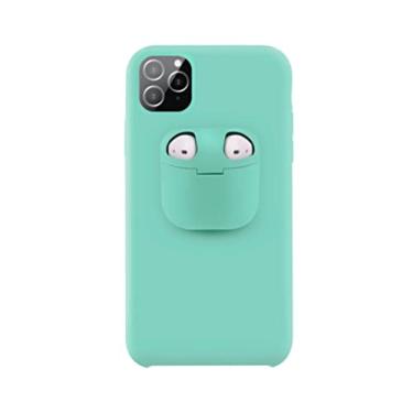 Imagem de Capinha capa para iPhone 11 Pro Max Silicone 2 em 1 Suporte para AirPods 1 2, Verde Água