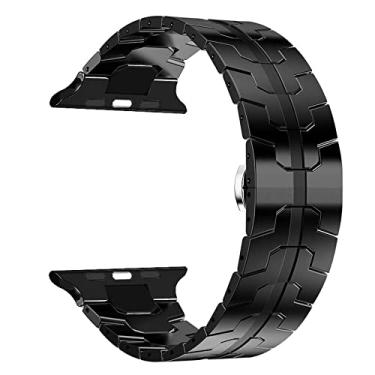 Imagem de Maktech Pulseira de Aço Inoxidável,Alça de Metal Embutido Côncavo-Convexo Fino SÓLido,CompatÍVel com Apple Watch 9/Ultra 2/SE/8/7/2023 (45mm/44mm/49mm,Preto)