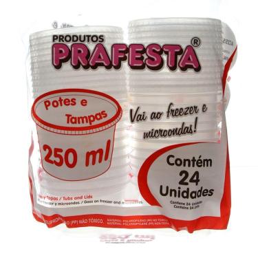Imagem de Pote de Plástico Descartável para Alimentos Redondo com Tampa 250ml com 24 Unidades Prafesta
