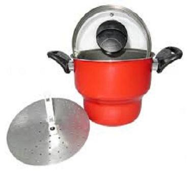 Imagem de Cuscuzeiro 18 Vermelho Tampa De Vidro